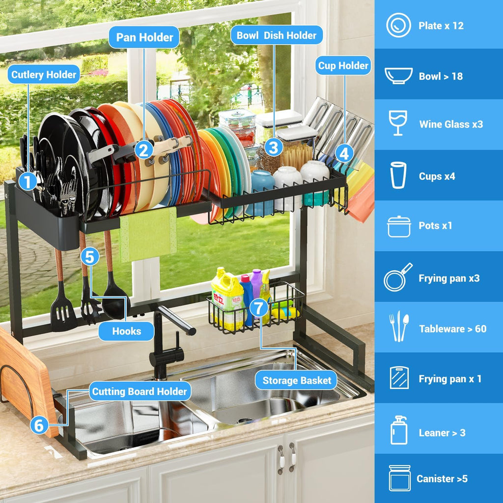 ADBIU 【Fit Sink 24"- 35.6" L 2024 Over The Sink Drying Rack (Expandable Dimension) Snap-On Design 2
