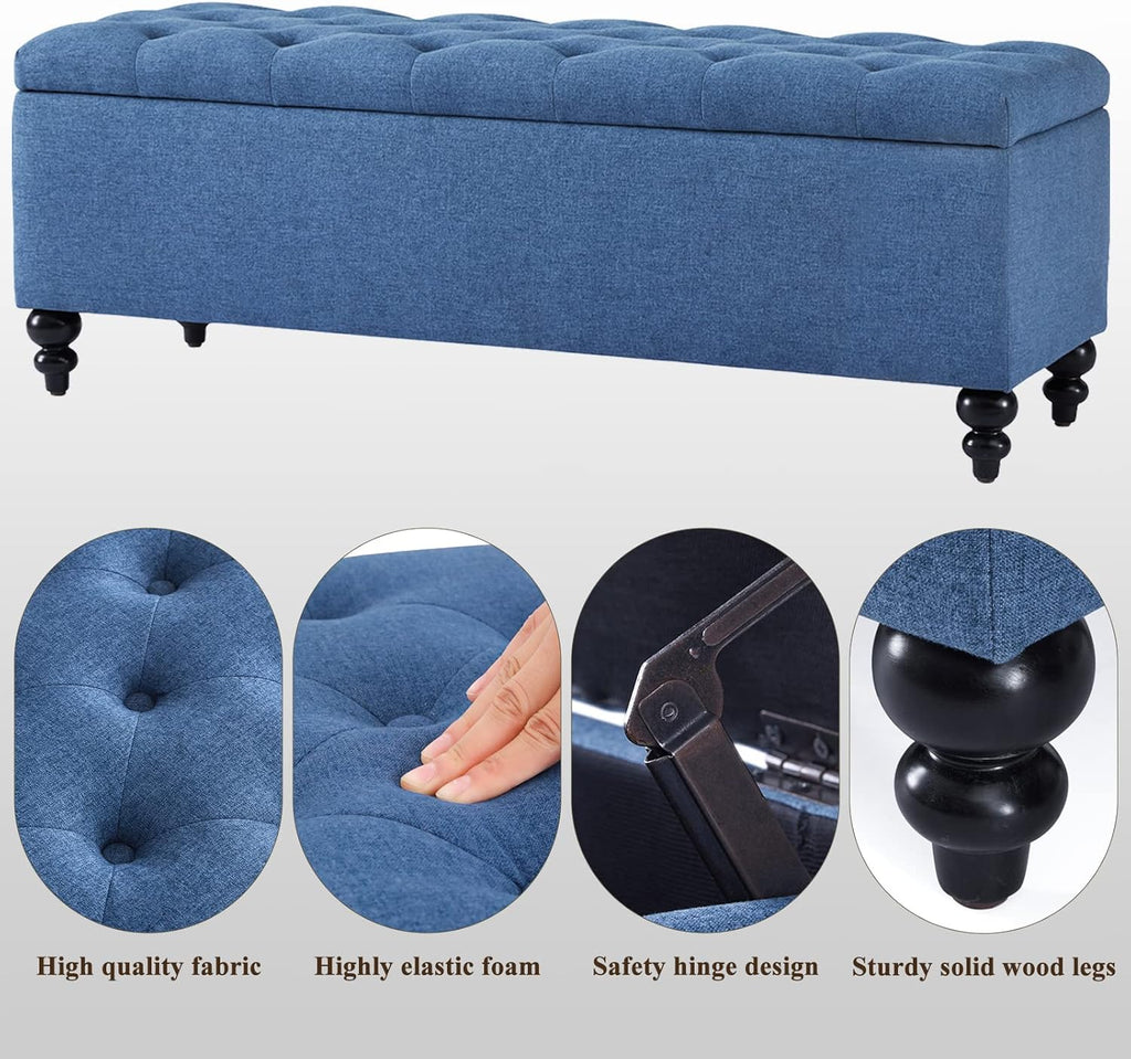 Storage Ottoman 50.2 Inches Upholstered Fabric Storage Ottoman Bench，Button Tufted Ottoman with