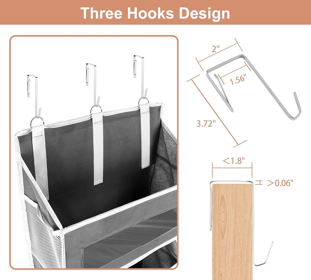 2 Packs 5-Tier Over The Door Organizer with 10 Side Mesh Pockets, 48 lbs Load Capacity, 3 Hooks