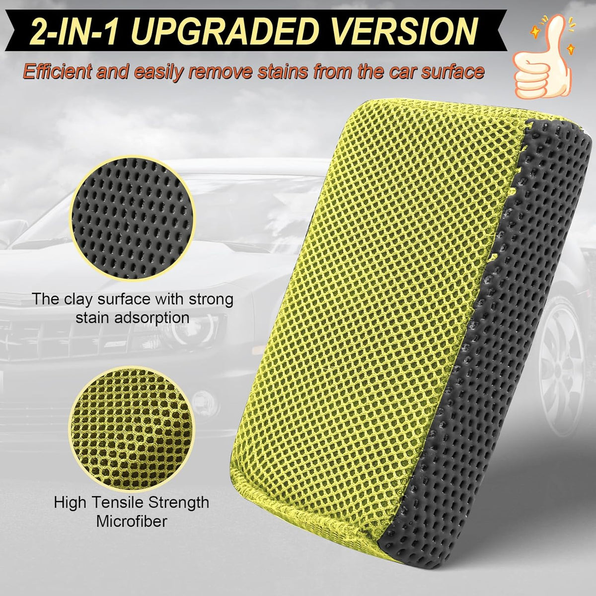 Car Wash Sponge,Dual Sided Car Clay Scrubber for Fast and Effective Removal of Paint,Light