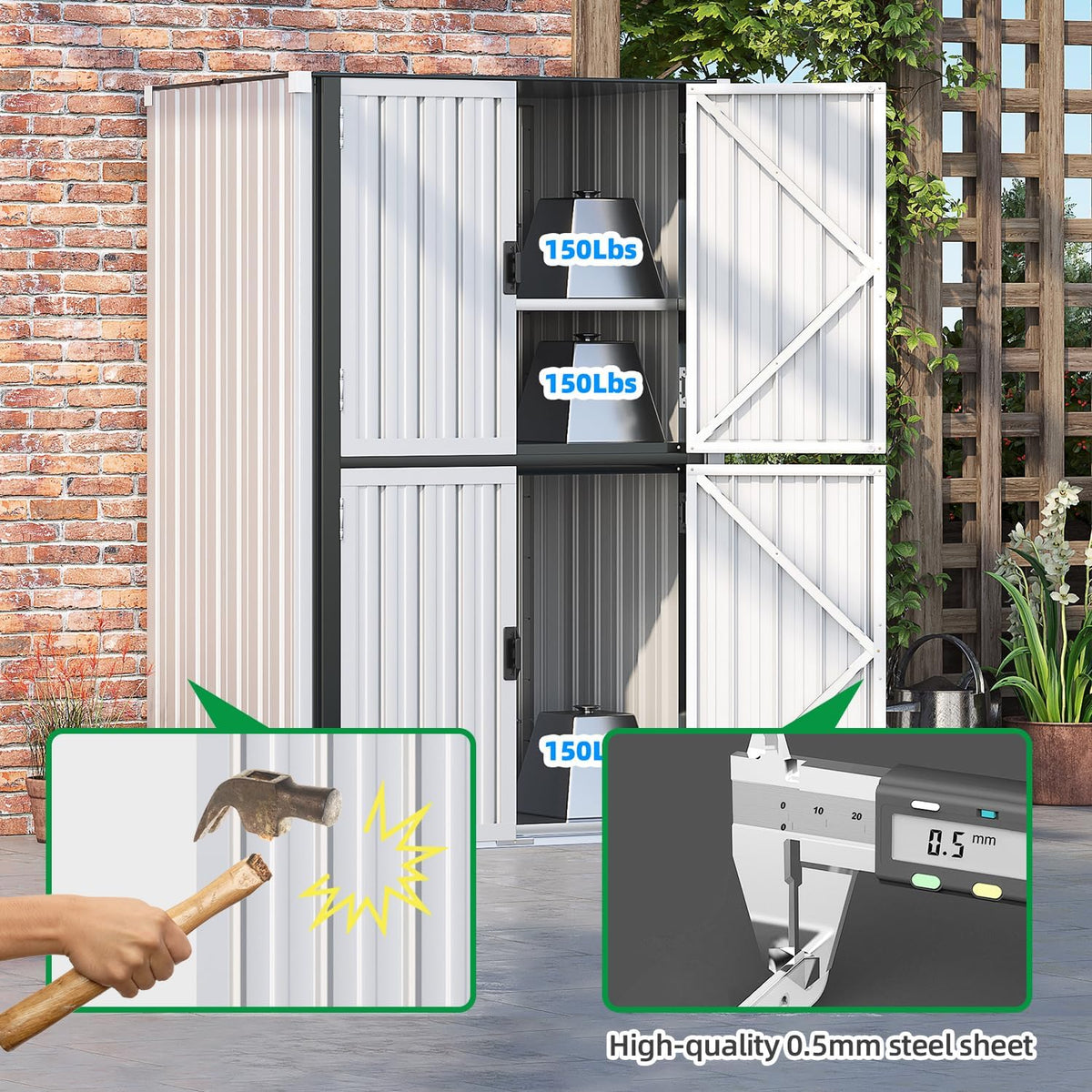 AECOJOY Outdoor Storage Cabinet, Outdoor Cabinets Waterproof with Shelves, Large Lockable Storage