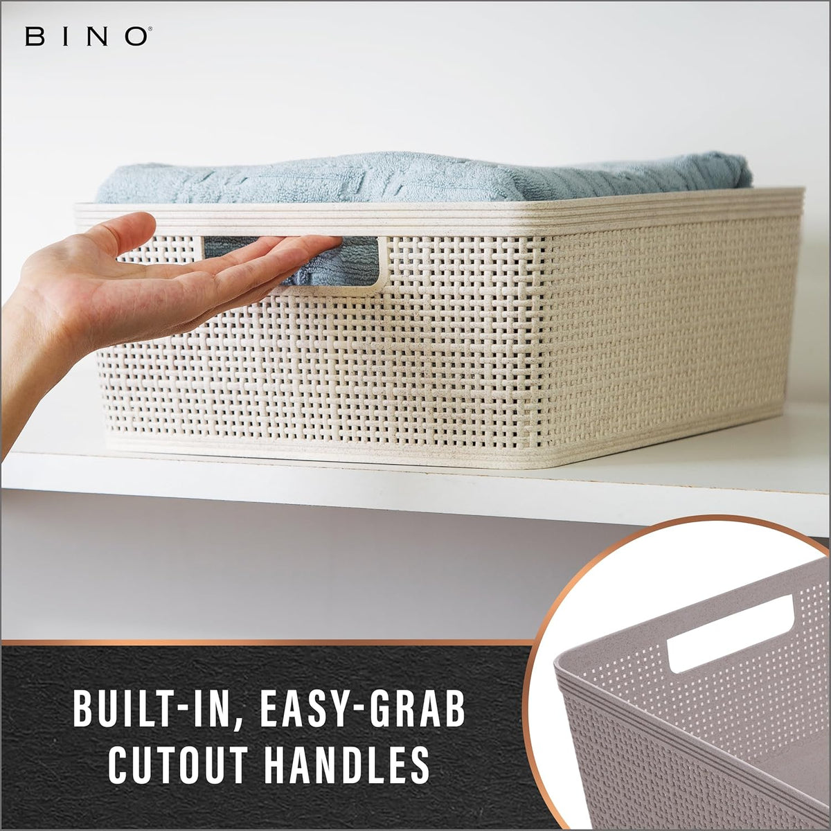 BINO | Woven Plastic Basket | Small (Natural Grey), 5-Pack | THE JUTE COLLECTION | Home