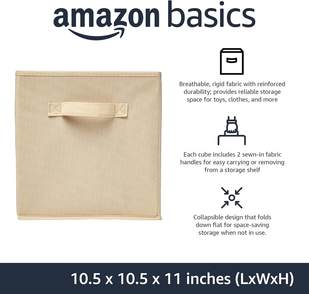 Amazon Basics Collapsible Fabric Storage Cubes Organizer with Handles, Sturdy, Beige