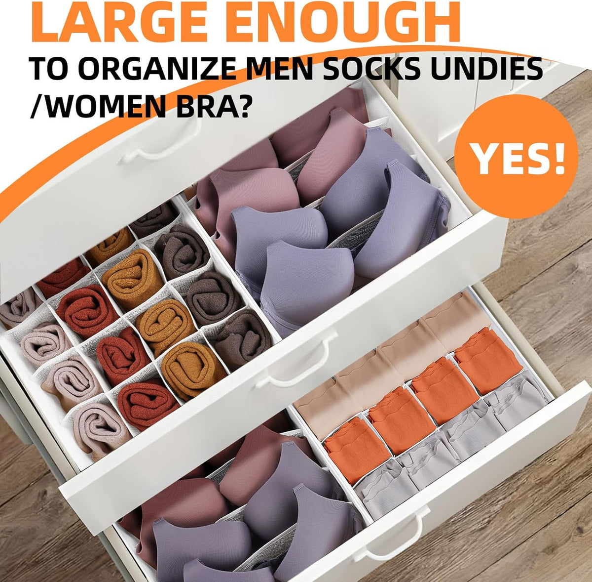 Criusia Drawer Organizer - 6 Set Clothes Organizer for Closet & Bedroom - 90 Cells Bins for Sock
