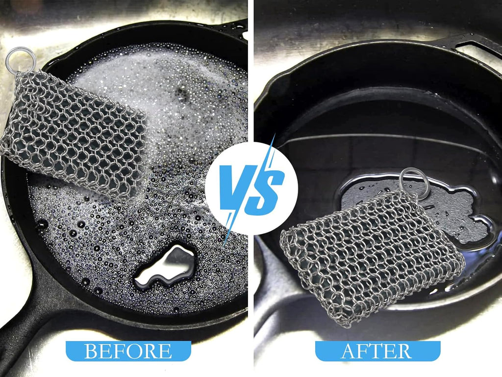 Herda Chain Mail Cast Iron Cleaner Scrubber,316 Chainmail Pan Scrubber Metal Cleaning Brush, Pad