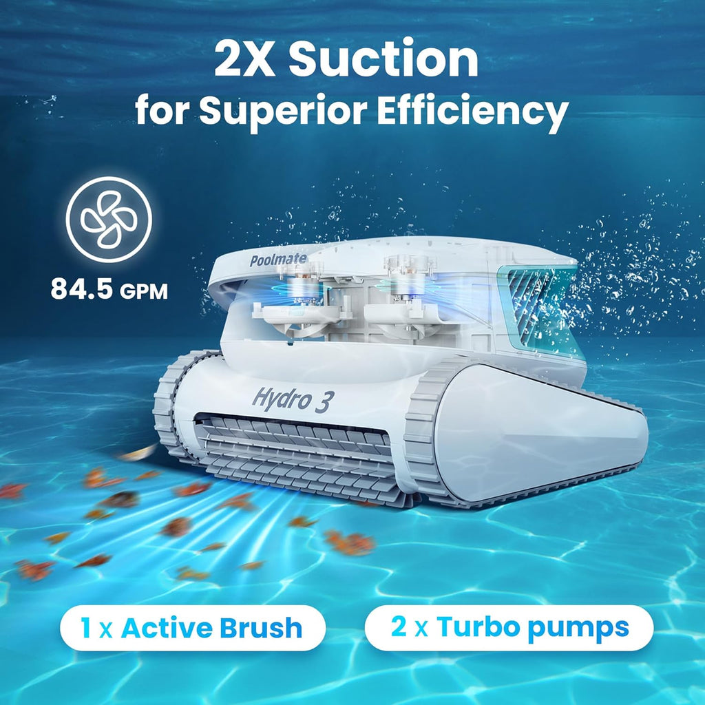 Poolmate Hydro 3 All-in-one Pool Vacuum Robot, 200mins Runtime Cordless Pool Cleaner, 2 150W