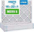 Aerostar 16x22x1 MERV 8 Pleated Air Filter, AC Furnace Air Filter, 6 Pack (Actual Size: 15 7/8" x