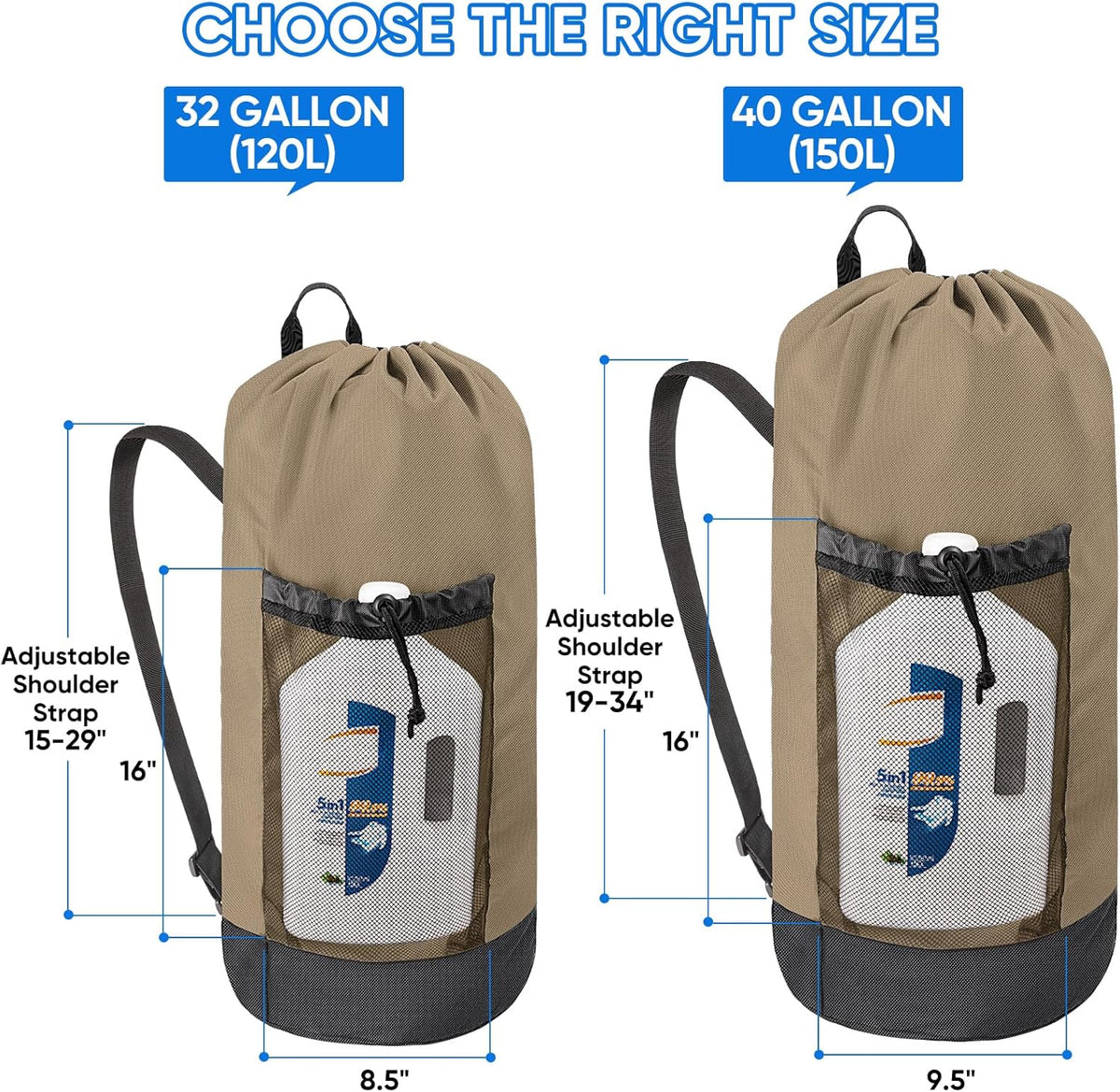 BALEINE 150L Laundry Bag Backpack, 900D Oxford Fabric Large Travel Laundry Bags with Shoulder