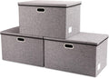PRANDOM Extra Large Collapsible Storage Bins with Lids [3-Pack] Linen Fabric Foldable Storage