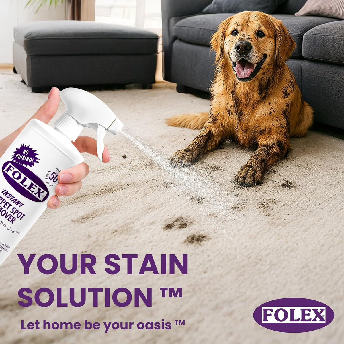FOLEX Instant Carpet Spot Remover 32 oz – Powerful Stain Remover for Carpets, Upholstery & Rugs