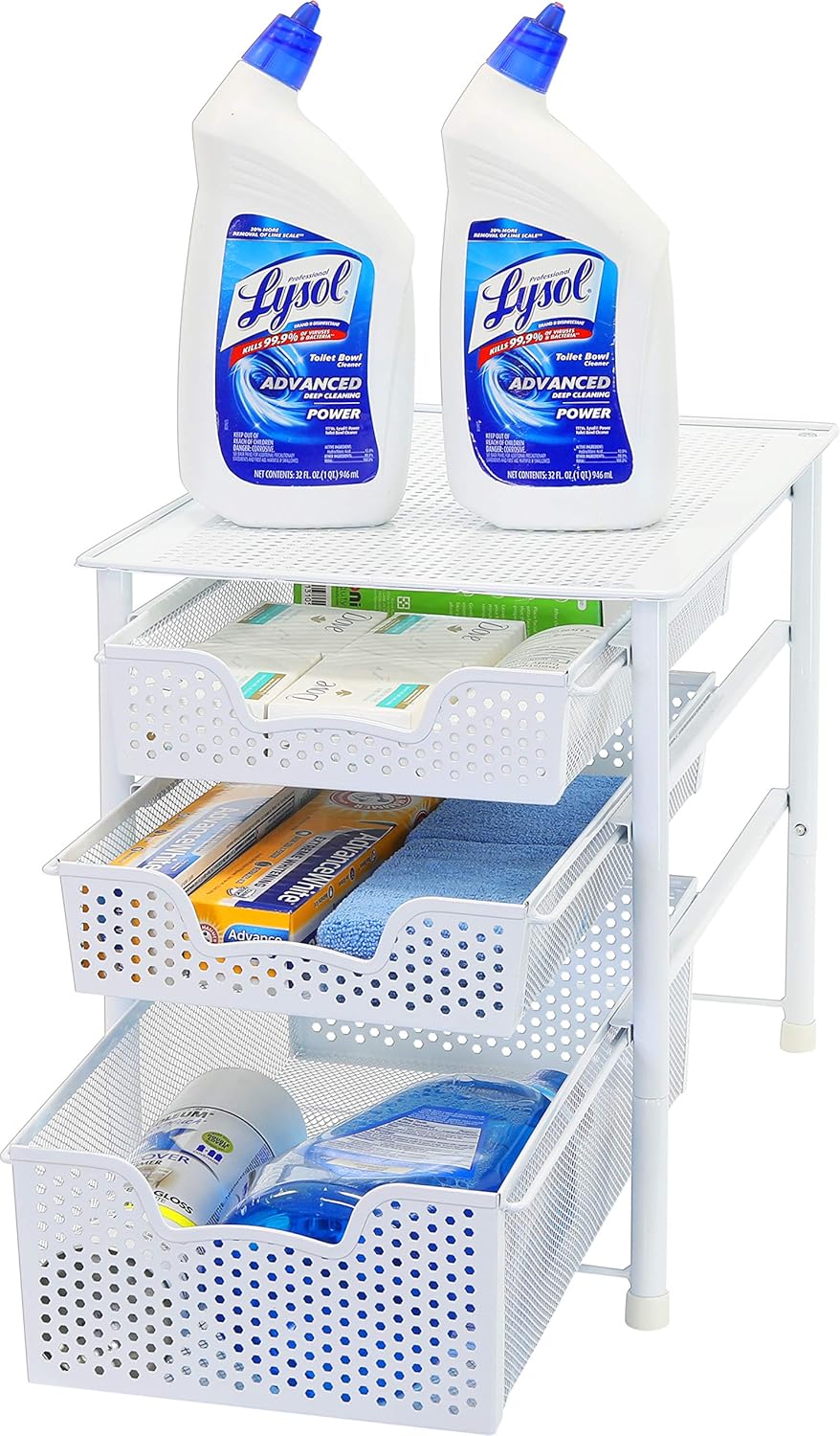 Simple Houseware 3 Tier White Alloy Steel Sliding Basket Organizer Drawer Cabinet