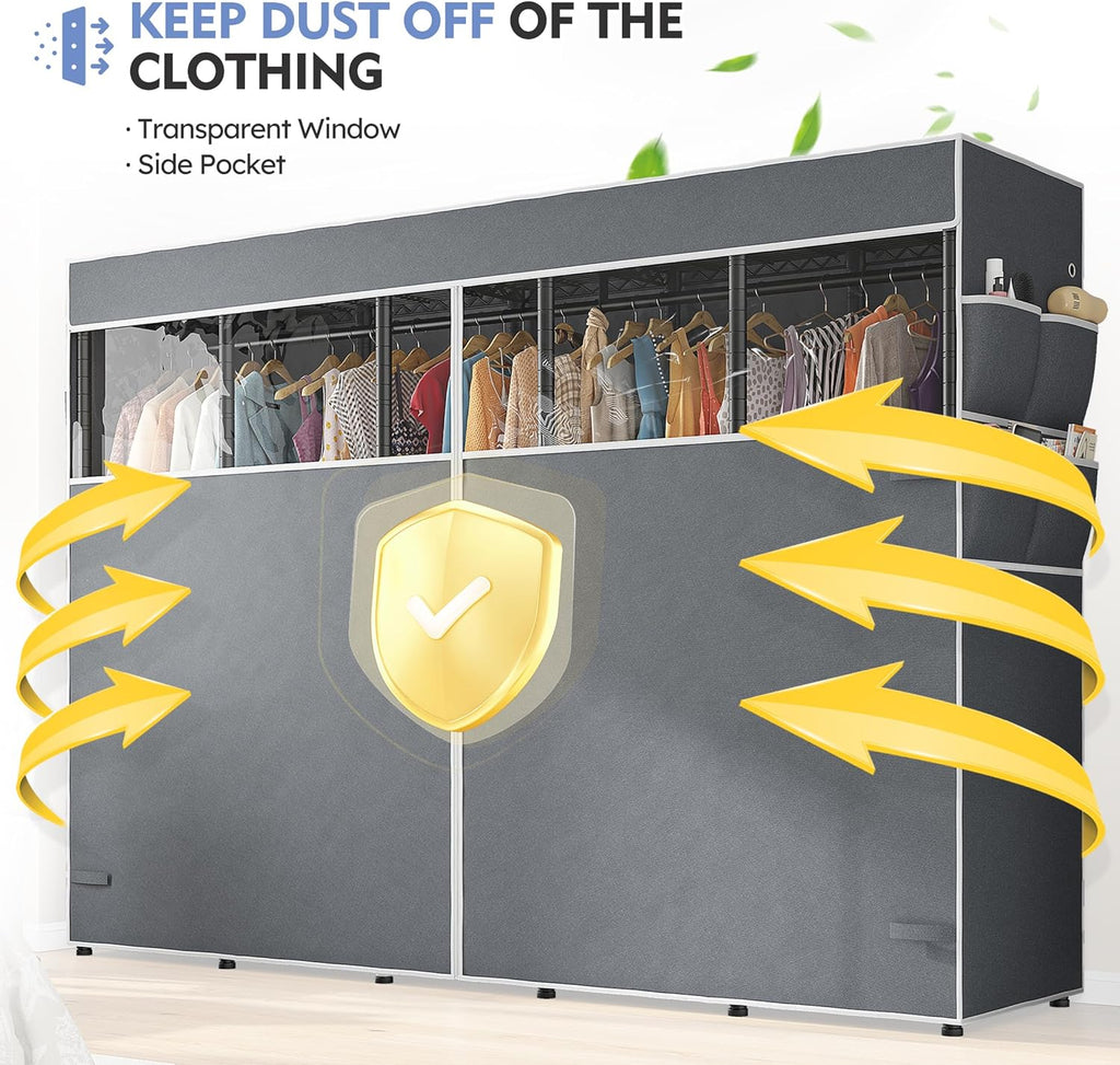 Raybee 90.6" W Clothes Rack with Cover Heavy Duty Clothing Rack with Cover Loads 1200LBS