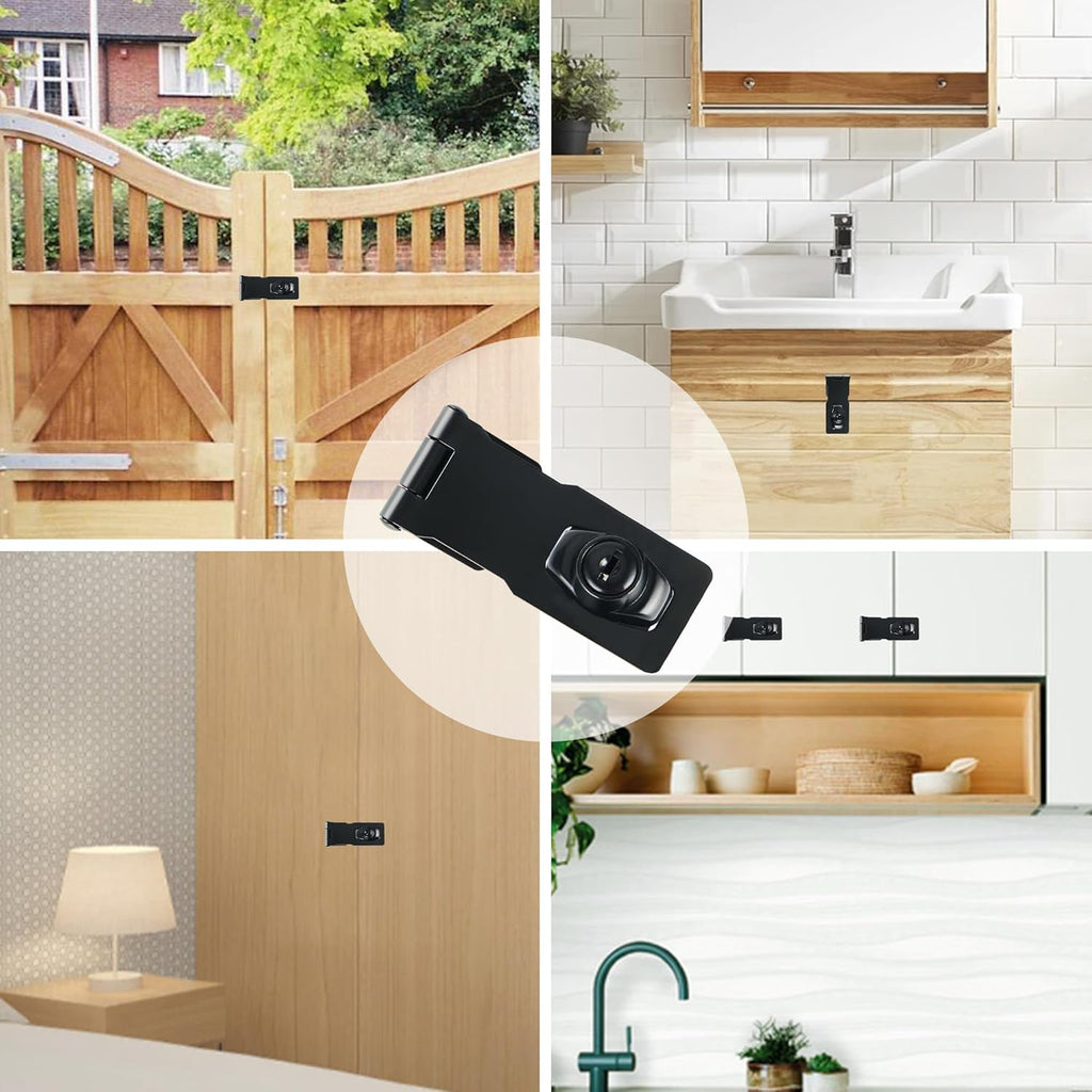Alise Keyed Hasp Lock,4 Inch Safety Packlock Clasp Hasps Latch,Black Door Hinge Lock with Keys
