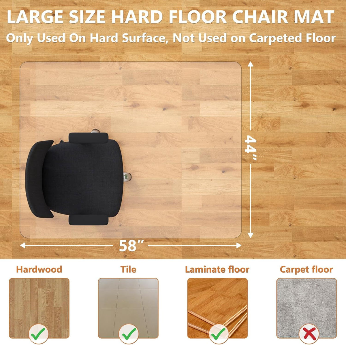 Office Chair Mat for Hardwood Floor- 44" x 58" Clear Desk Computer Chair Mat for Hard Wood/Tile