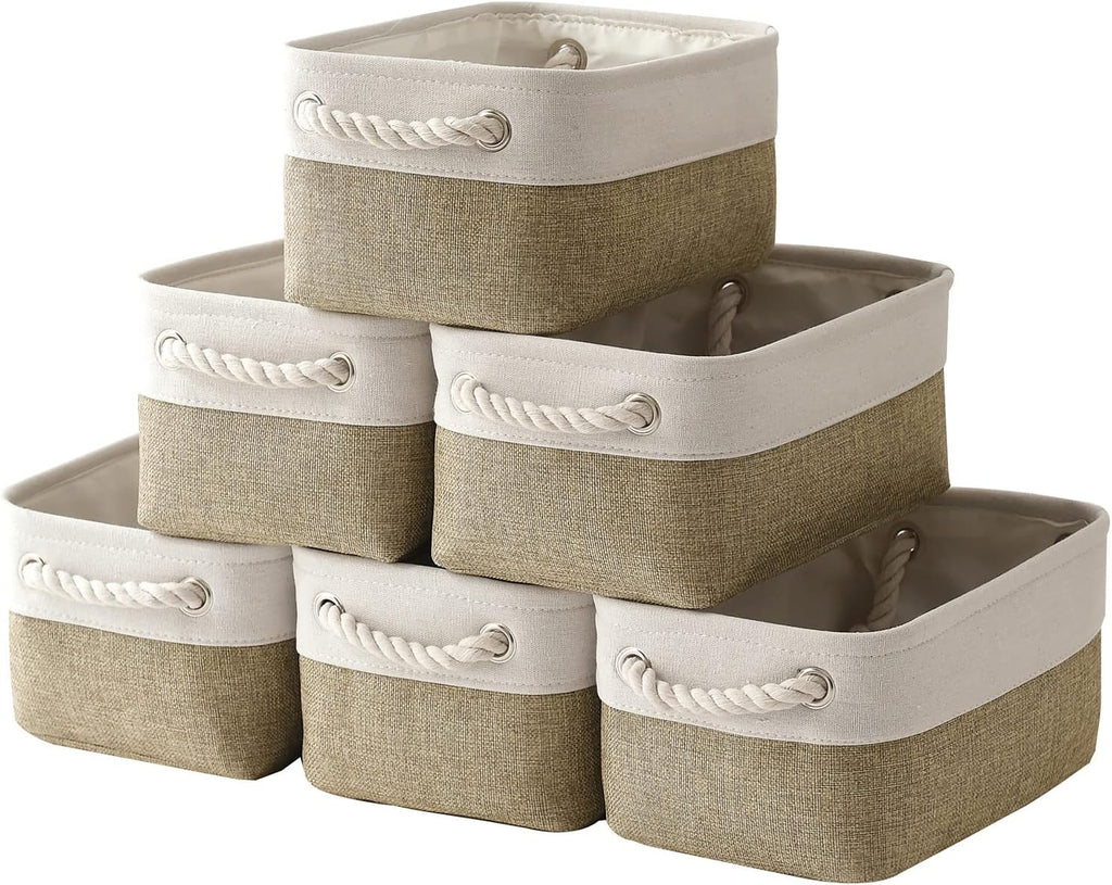 TcaFmac Storage Bins for Shelves - Small 6 Pack Collapsible Storage Basket for Organizing, Fabric