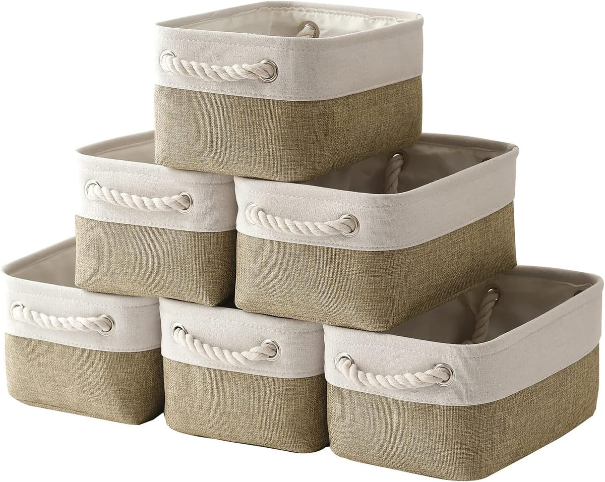 TcaFmac Storage Bins for Shelves - Small 6 Pack Collapsible Storage Basket for Organizing, Fabric