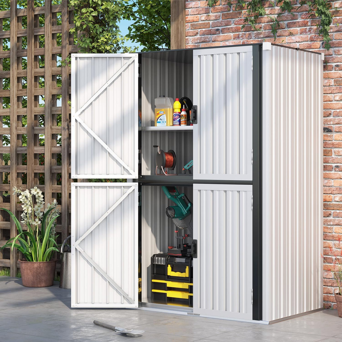 AECOJOY Outdoor Storage Cabinet, Outdoor Cabinets Waterproof with Shelves, Large Lockable Storage