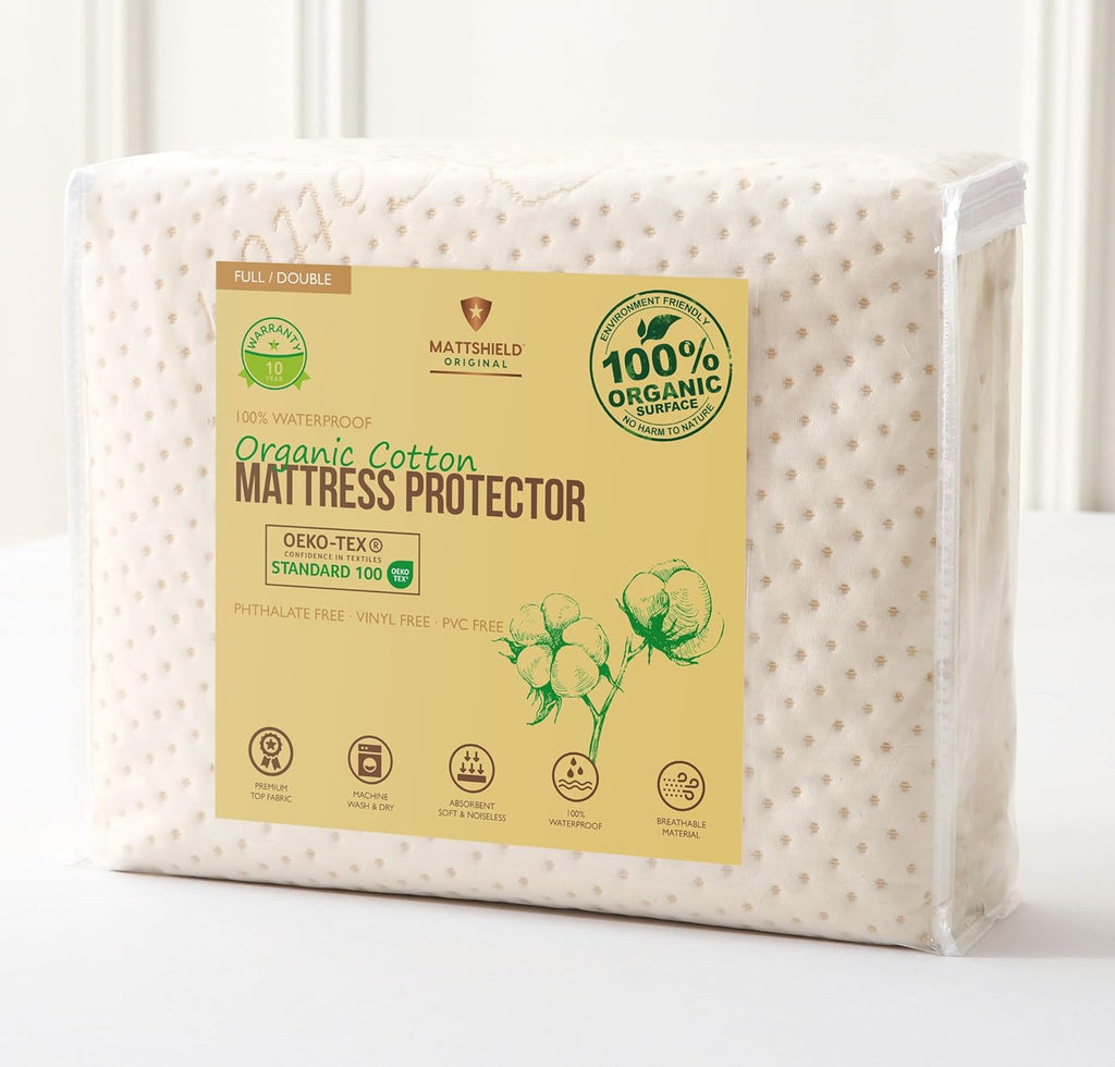 Luxury Waterproof Organic Mattress Protector Full - Organic Cotton Breathable Mattress Pad Cover