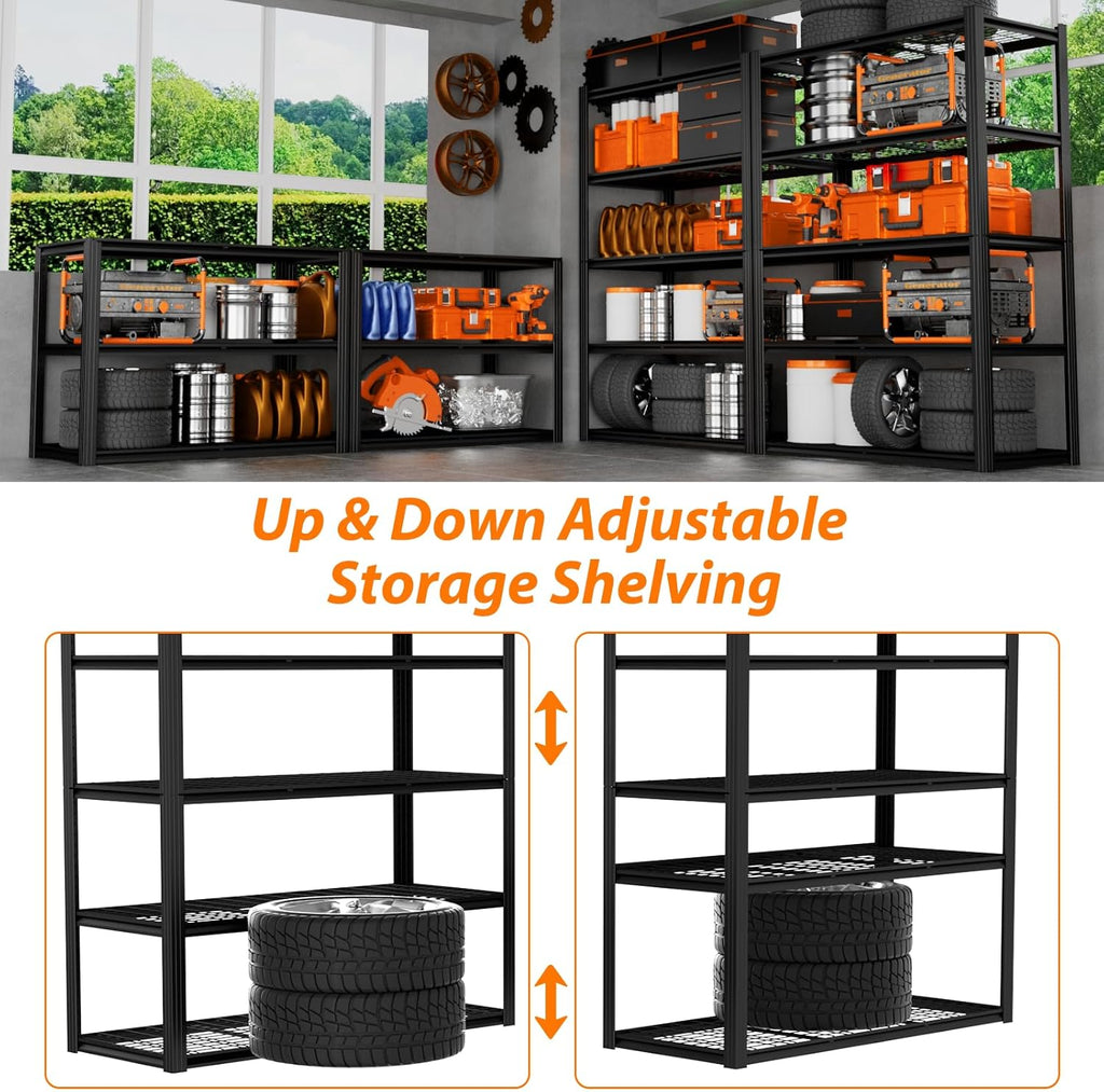 48" W Garage Shelving Heavy Duty,2800LBS Storage Shelves,5-Tier Adjustable Metal Shelving Utility