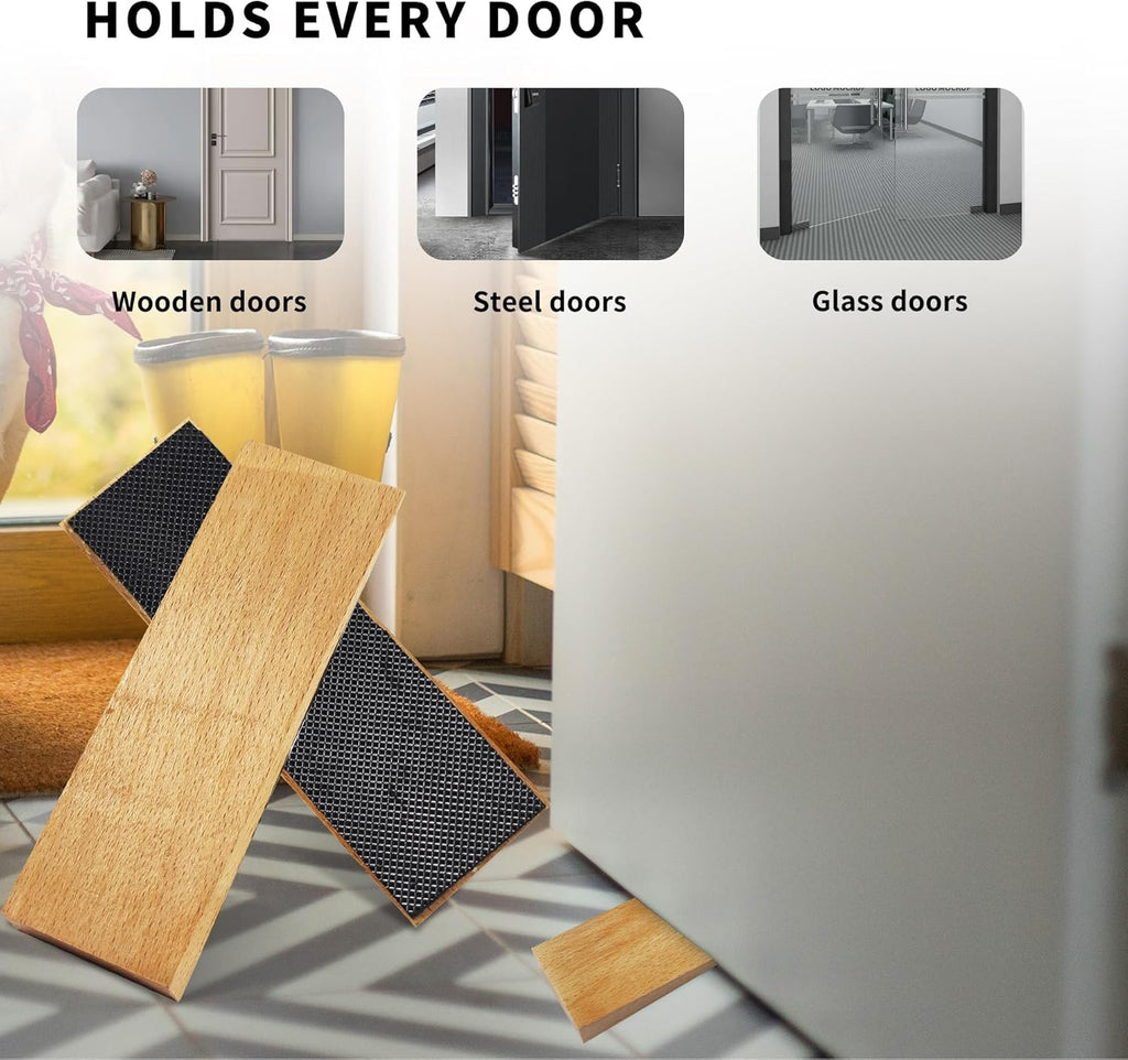 4 Pack Wooden Door Stop - Non-Slip Door Stoppers for Floor - Door Wedges for All Door Types and
