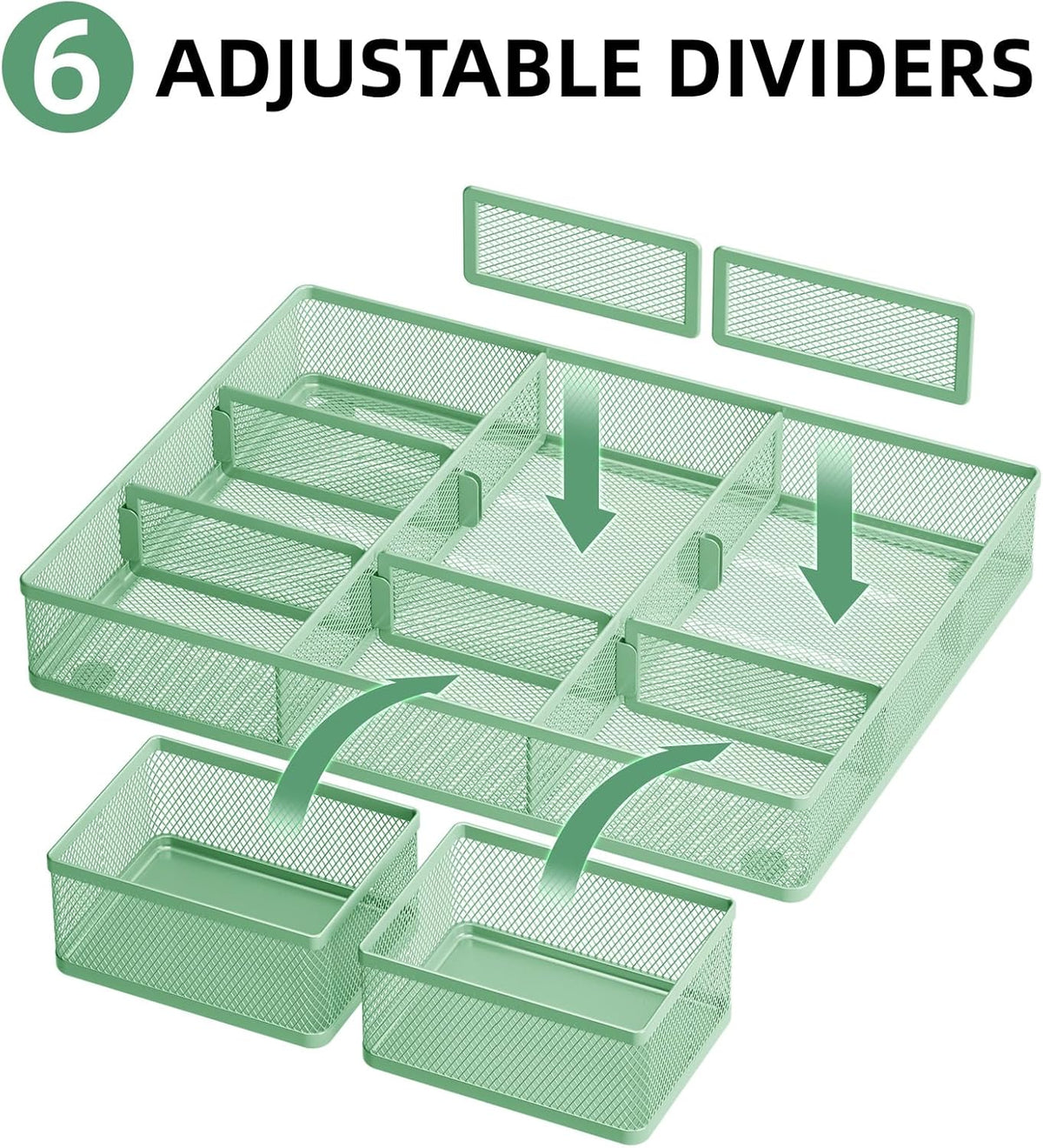 Marbrasse 3 Packs Desk Drawer Organizers, Metal Mesh Dividers with 9 Adjustable Compartments, Pen