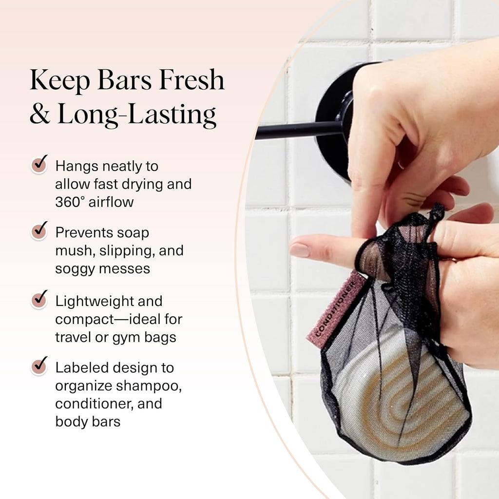 Kitsch Bar Soap Saver Bag – Patented Mesh Bag Soap Holder for Shampoo and Conditioner Bars