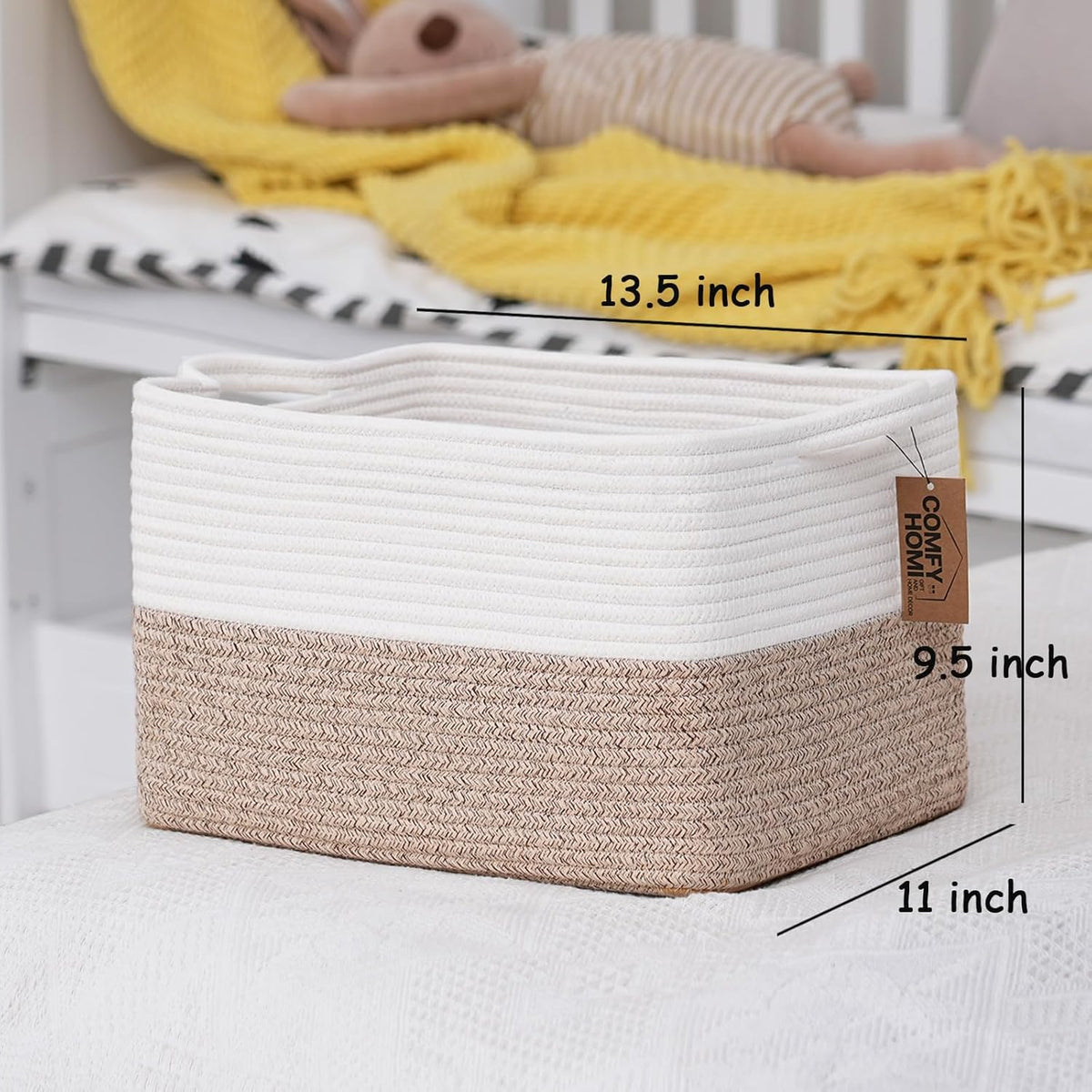 COMFY-HOMI 3-Pack Cotton Rope Woven Basket with Handles for Shelves, Books, Toys, Cloth