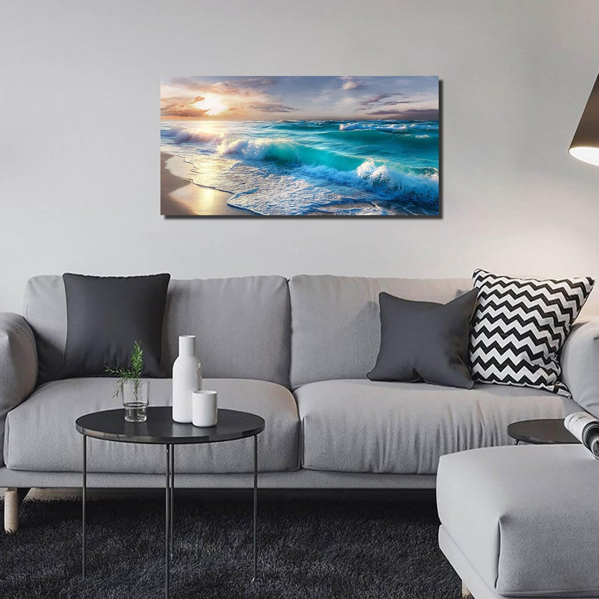 GUGIKA Ocean Wall Art for Living Room, Blue Wave and Large Coastal Beach Canvas Wall-Decor for
