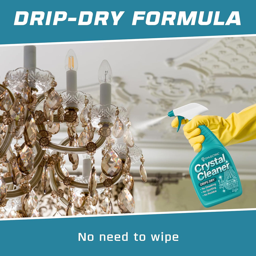 Crystal Chandelier Cleaner Spray Kit & Plastic Drop Cloth for Protection (32 oz) Drips Dry - No