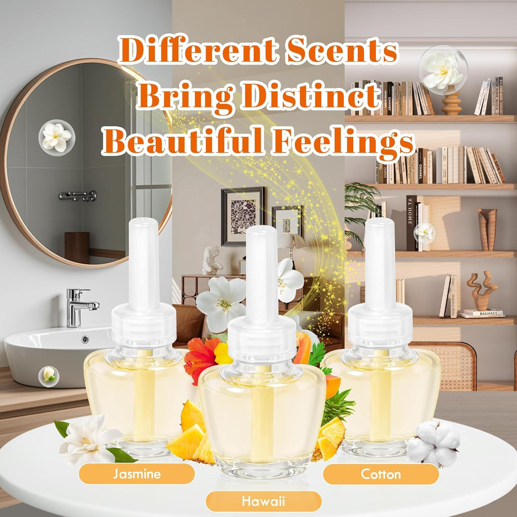 Plug-in Air Freshener Starter Kit, 1 Warmer and 9 Essential Oil Refills, Hawaiian, Jasmine, Cotton