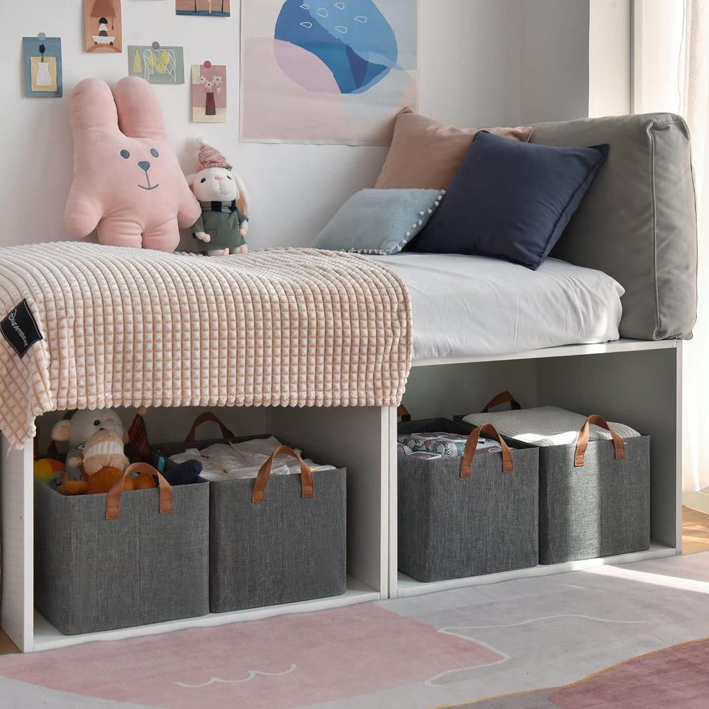 GRANNY SAYS Closet Storage Baskets, Collapsible Fabric Storage Bins with Metal Frame, Clothes