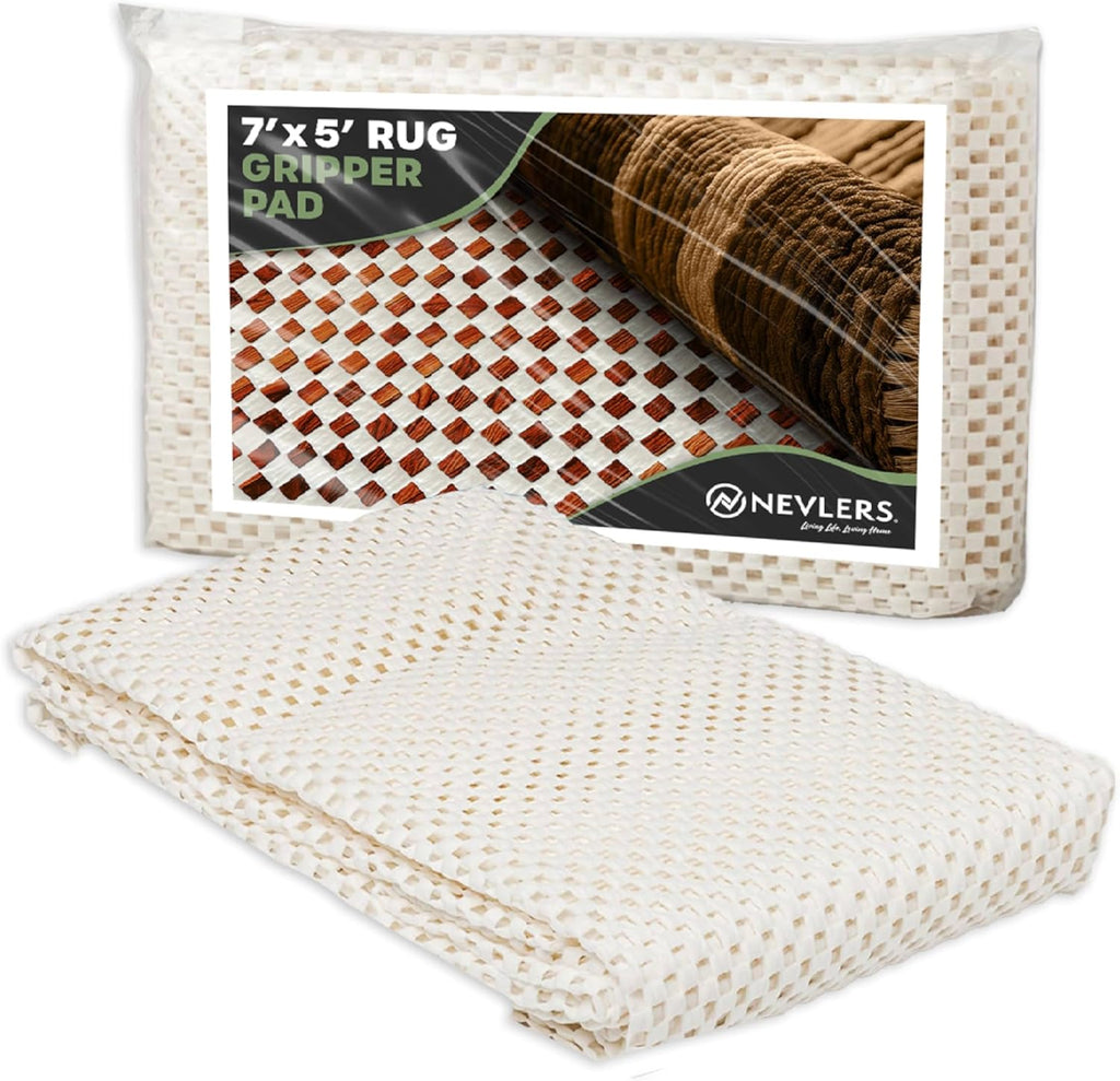 Nevlers 5'x7' White Anti Slip Rug Mat Non Skid Design | PVC Non Slip Rug Pads | Customizable Open