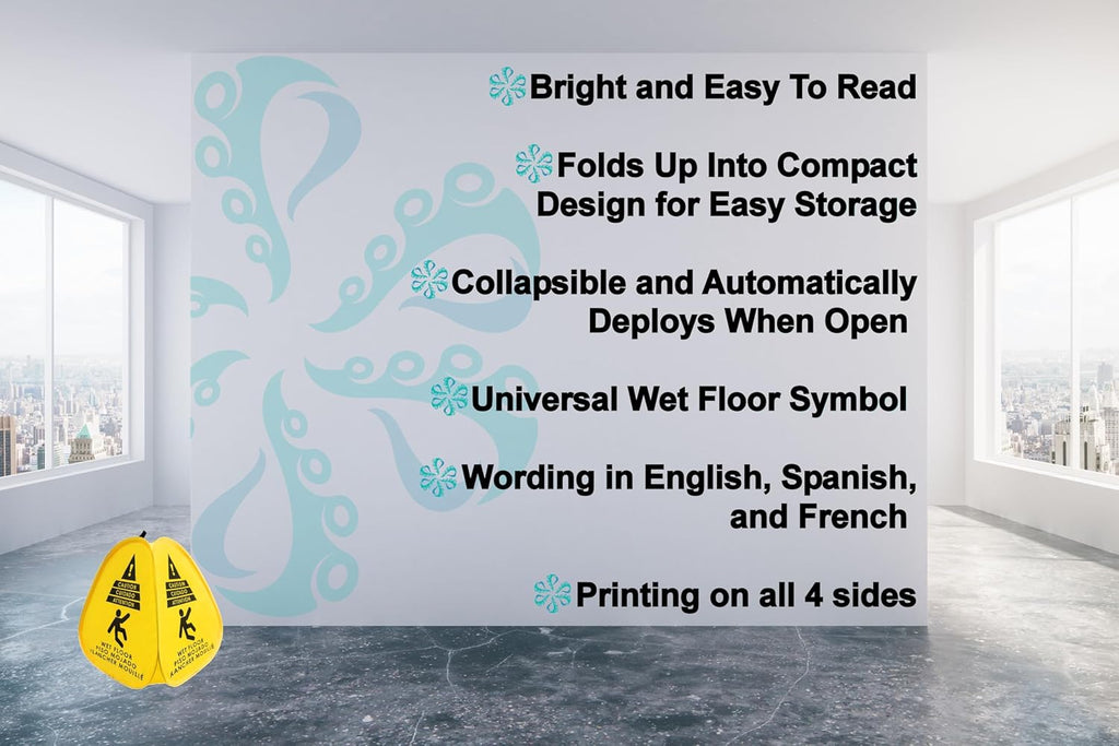 Kraken Sign Co - Pop-up Sign, Yellow 4-Sided Bilingual Trilingual English/Spanish/French Warning