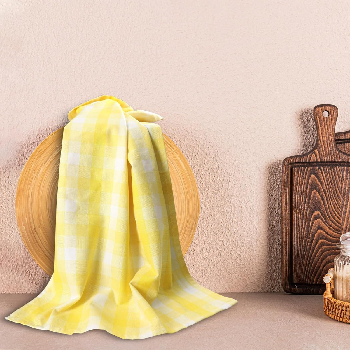 Kitchen Towels Set of 6 Yellow/White Checks 20x30 Inches 100% Cotton Highly Absorbent Kitchen