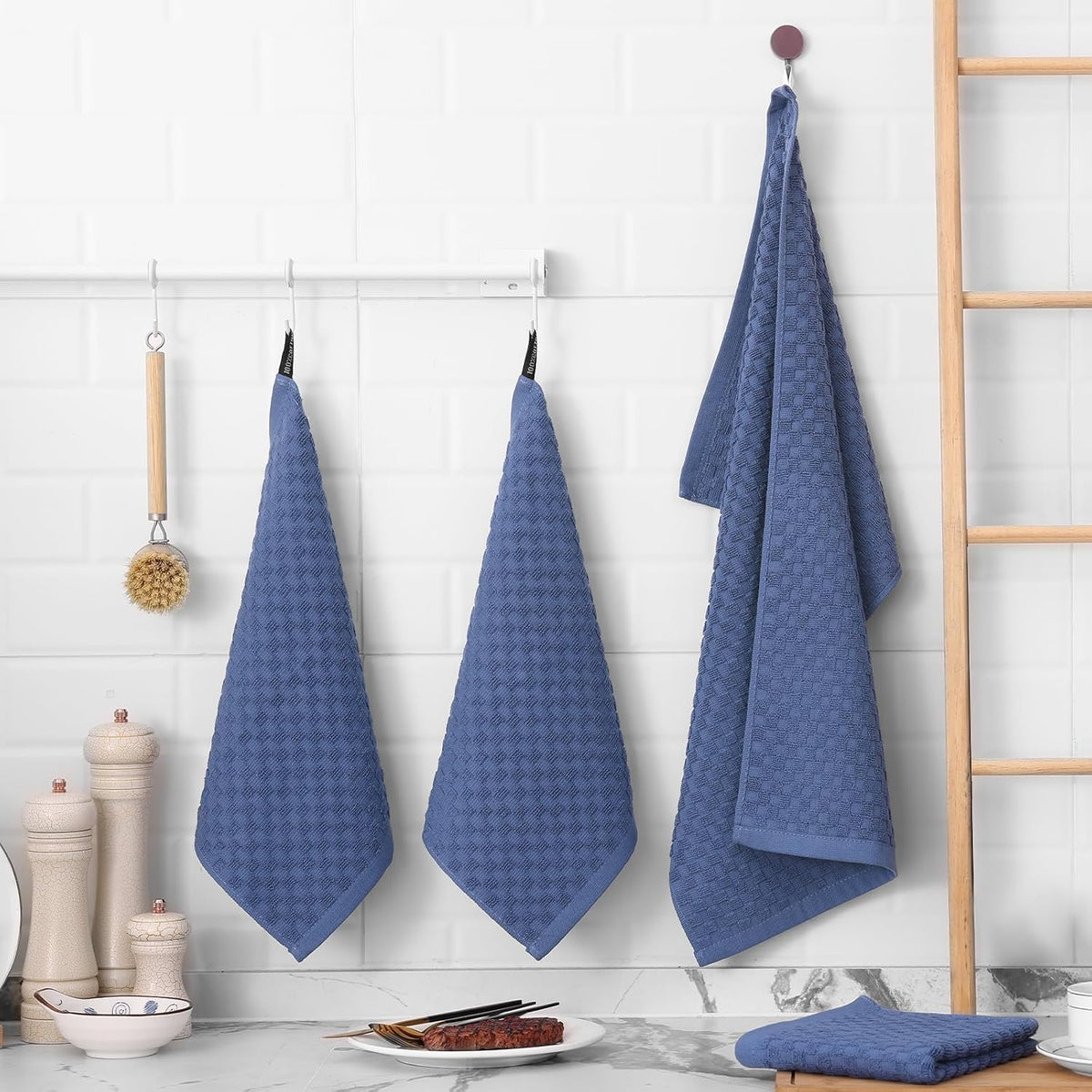 Fintale 100% Cotton Kitchen Towels and Dishcloths Set, 12 x 12 & 15 x 25 Inches, Set of 12 Bulk