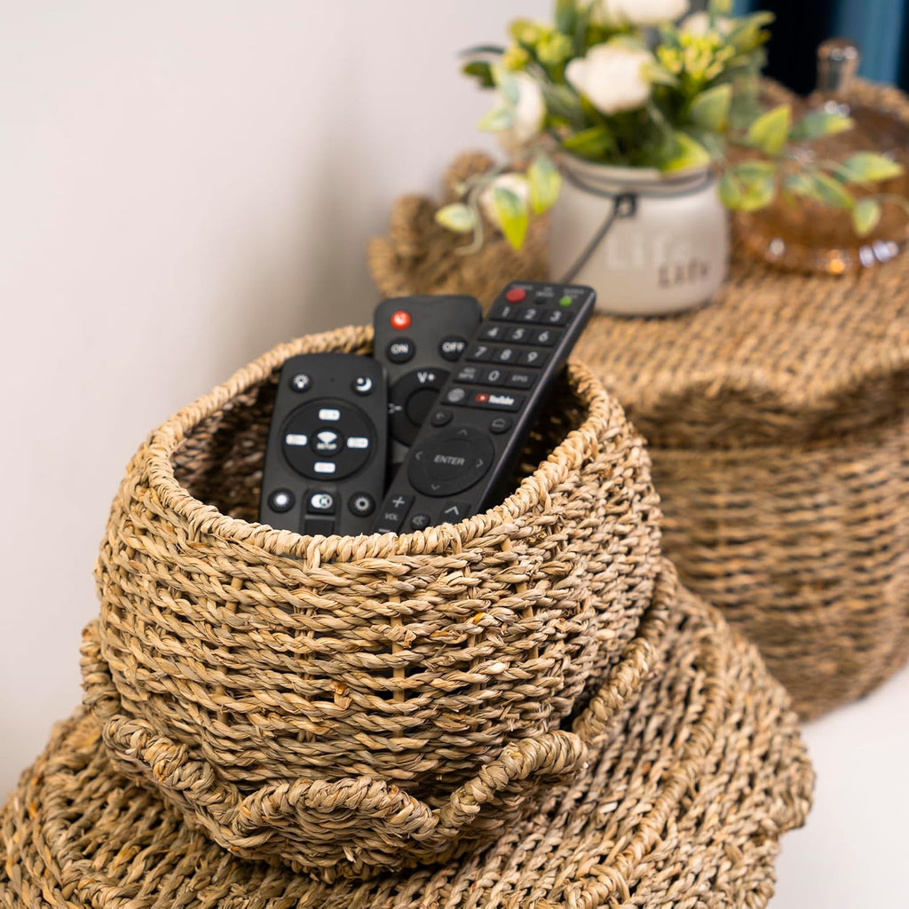 KOLWOVEN Set of 3 Wicker Storage Baskets with Lid - Decorative Handwoven Rattan Baskets for