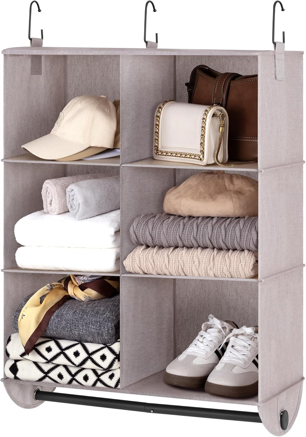 StorageWorks Hanging Closet Organizer with Metal Rod, 6-Section Closet Organizers and Storage