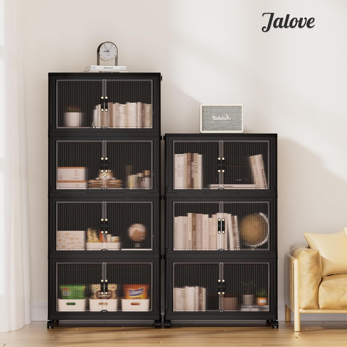 Jalove 88QT Plastic Storage Bins with lids, Stackable Collapsible Storage Containers with Wheels