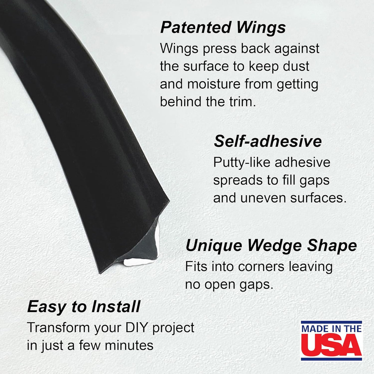InstaTrim Black New & Improved Caulk Trim, 1/2" by 10', 2-Pack, Flexible, Waterproof for Bathroom