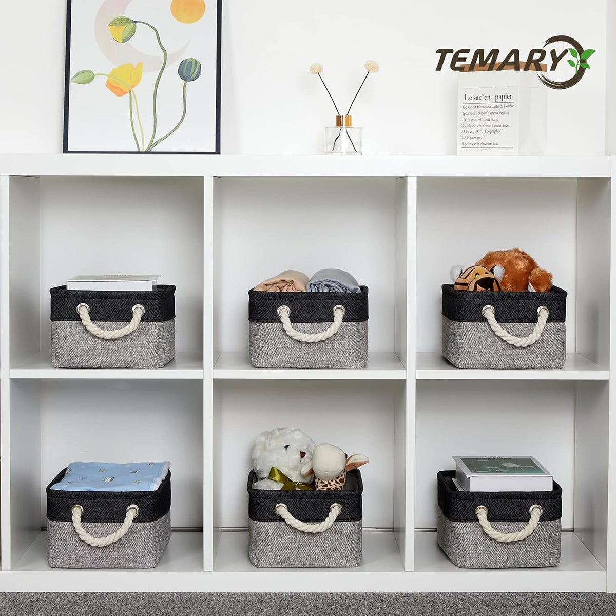 Temary Fabric Storage Baskets 6 Pcs Small Cloth Basket for Shelves Collapsible Decorative Storage
