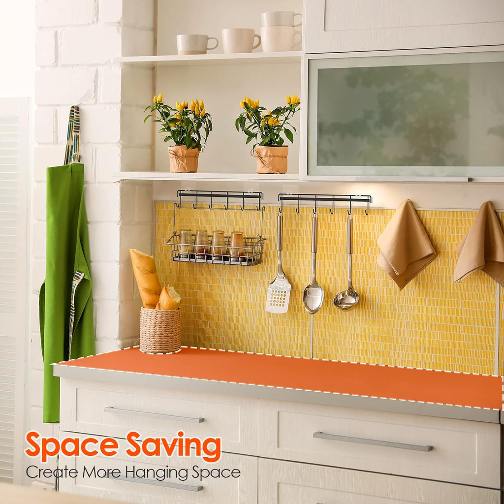 Myfolrena Adhesive Kitchen Hooks Utensil Hanger Holder Hanging Rack 2 Pack, Hanging Rack Wall