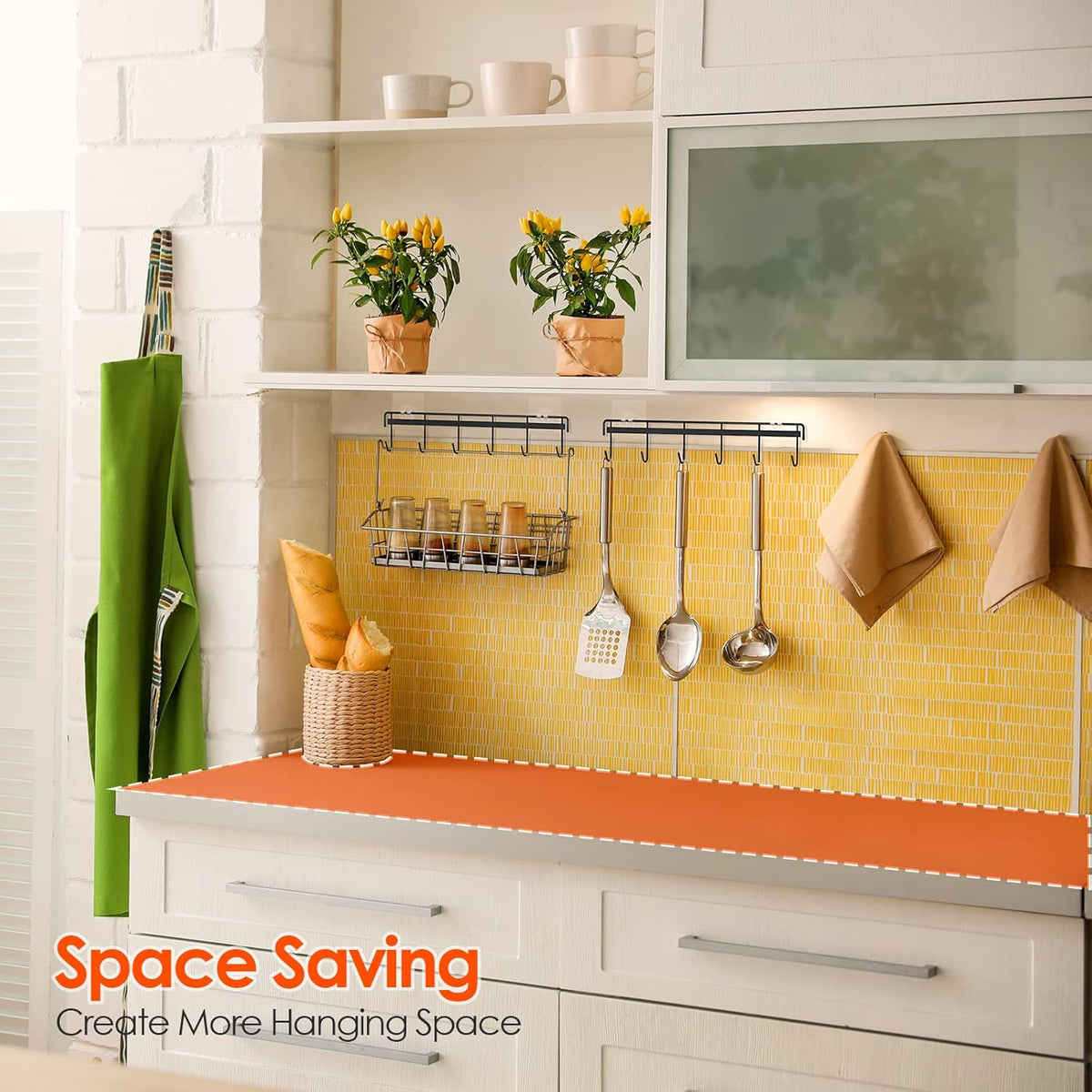 Myfolrena Adhesive Kitchen Hooks Utensil Hanger Holder Hanging Rack 2 Pack, Hanging Rack Wall
