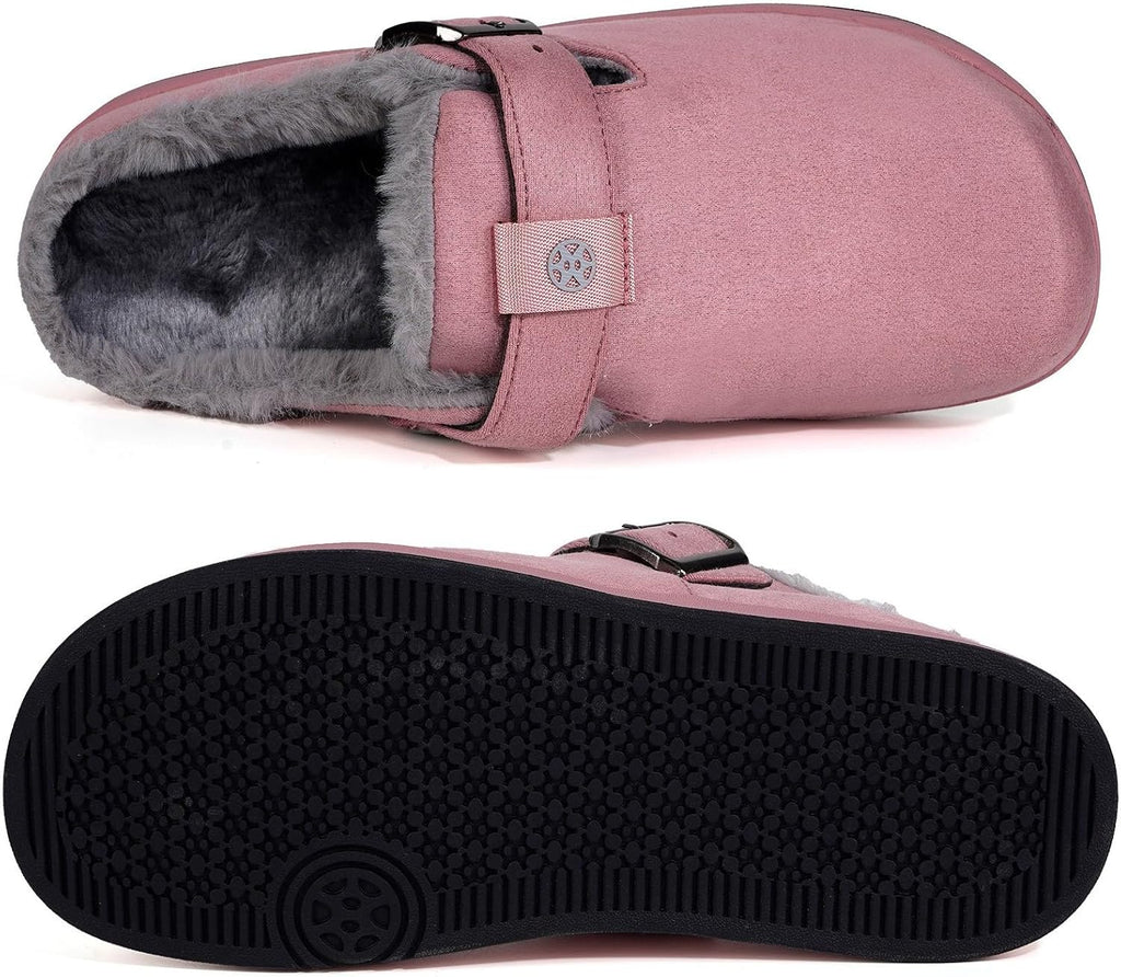 Fur Lined Clogs for Women Men Suede Winter Slippers Arch Support Slip on Mules Potato Shoes with