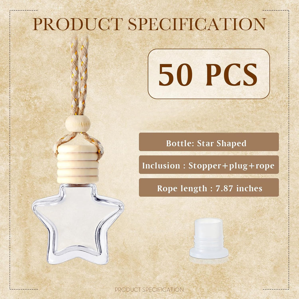 BBTO 50 Pcs Hanging Car Air Freshener Car Diffuser Bottles Empty Glass Perfume Bottle Freshener