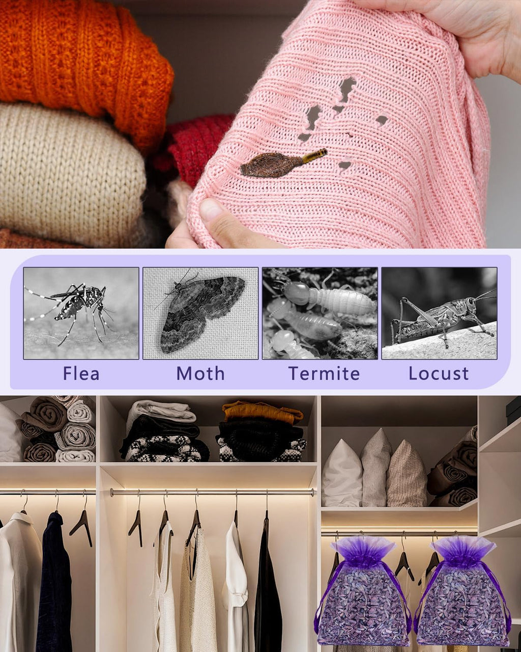 20 Pack Lavender Sachet Bags, 100% Natural French Dried Lavender Sachets for Drawers and Closets