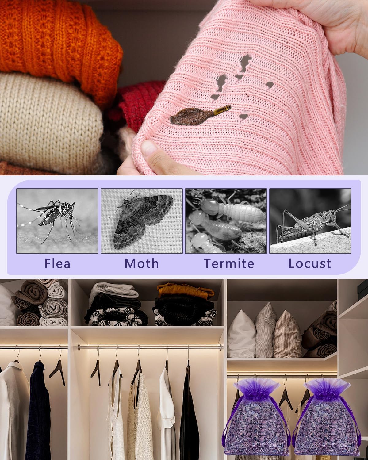 20 Pack Lavender Sachet Bags, 100% Natural French Dried Lavender Sachets for Drawers and Closets