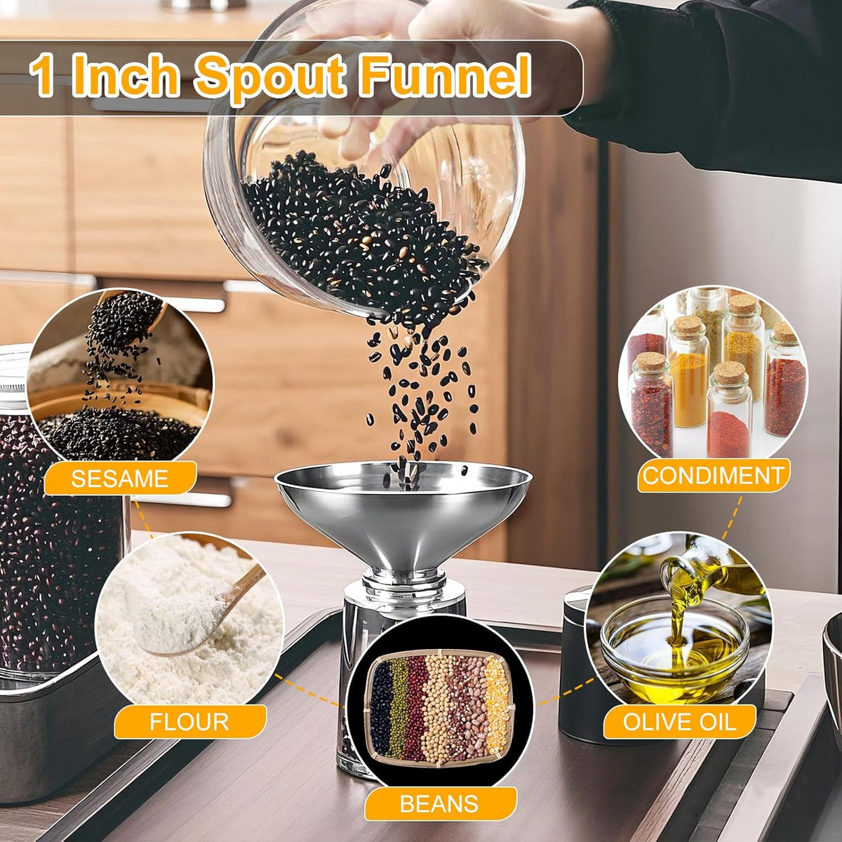 Kitchen Funnel, Stainless Steel funnels for Kitchen use Filling Bottles, one-Piece Funnel is