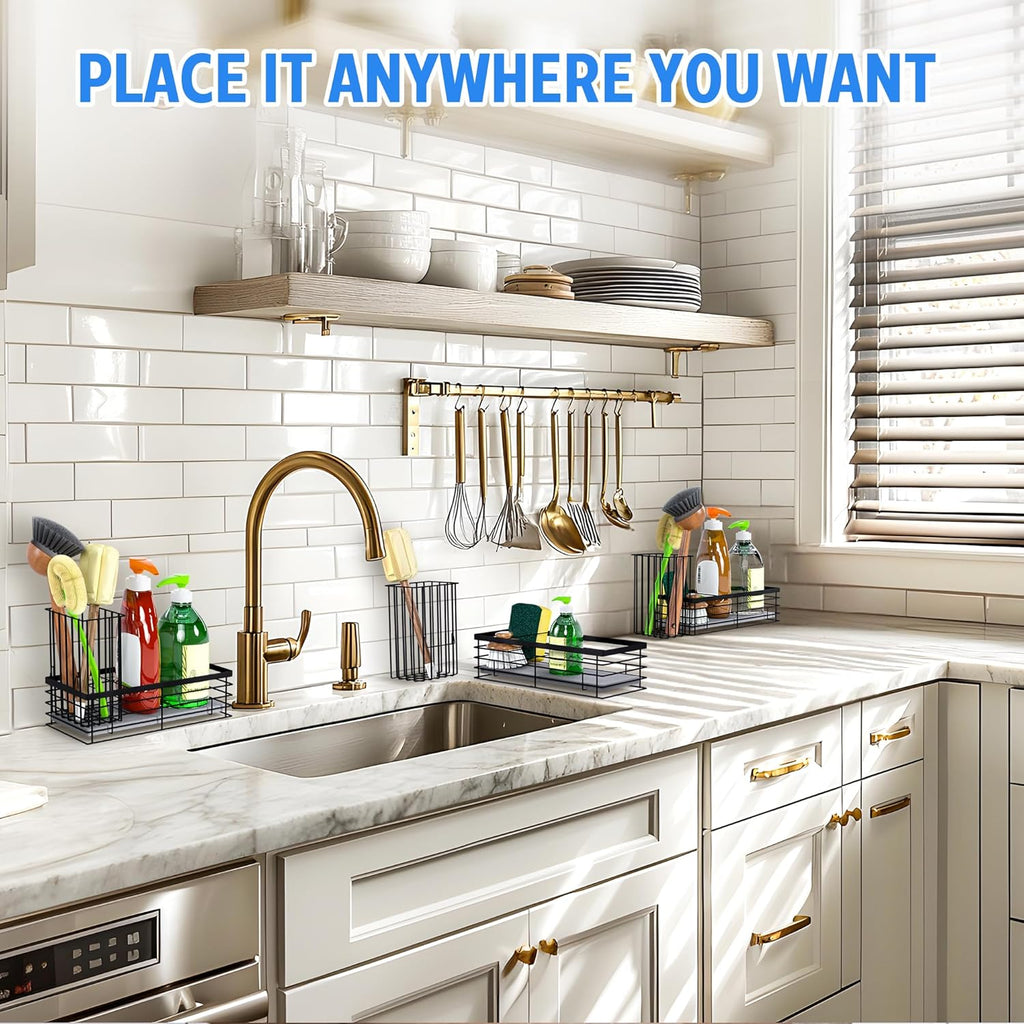 Sponge Holder for Kitchen Sink with Instant Drying Stone, Sponge Caddy, Stainless Steel Sink Caddy