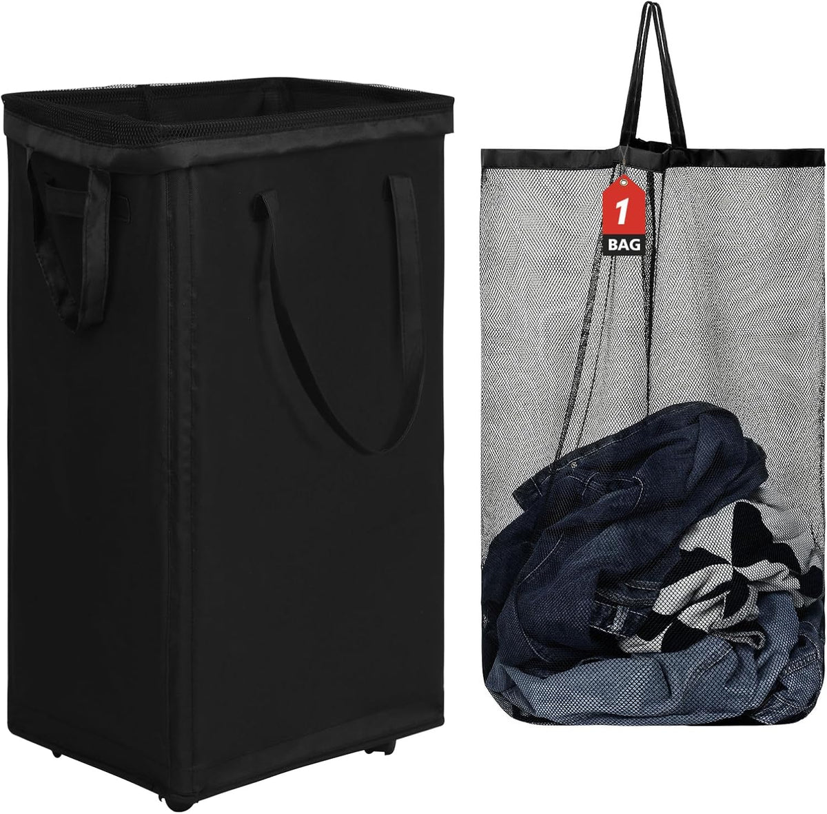 DOKEHOM 90L X-Large Laundry Basket with Removable Wash Bag on Wheels, Collapsible Rolling Laundry