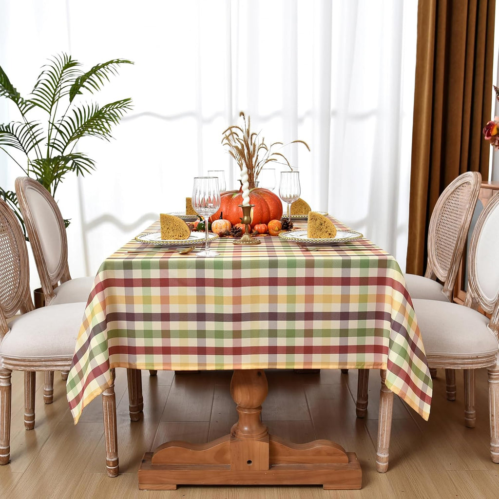 Waterproof Gingham Festive Tablecloth Fabric - Oblong 52x70 Inch Classic Buffalo Tartan Holiday
